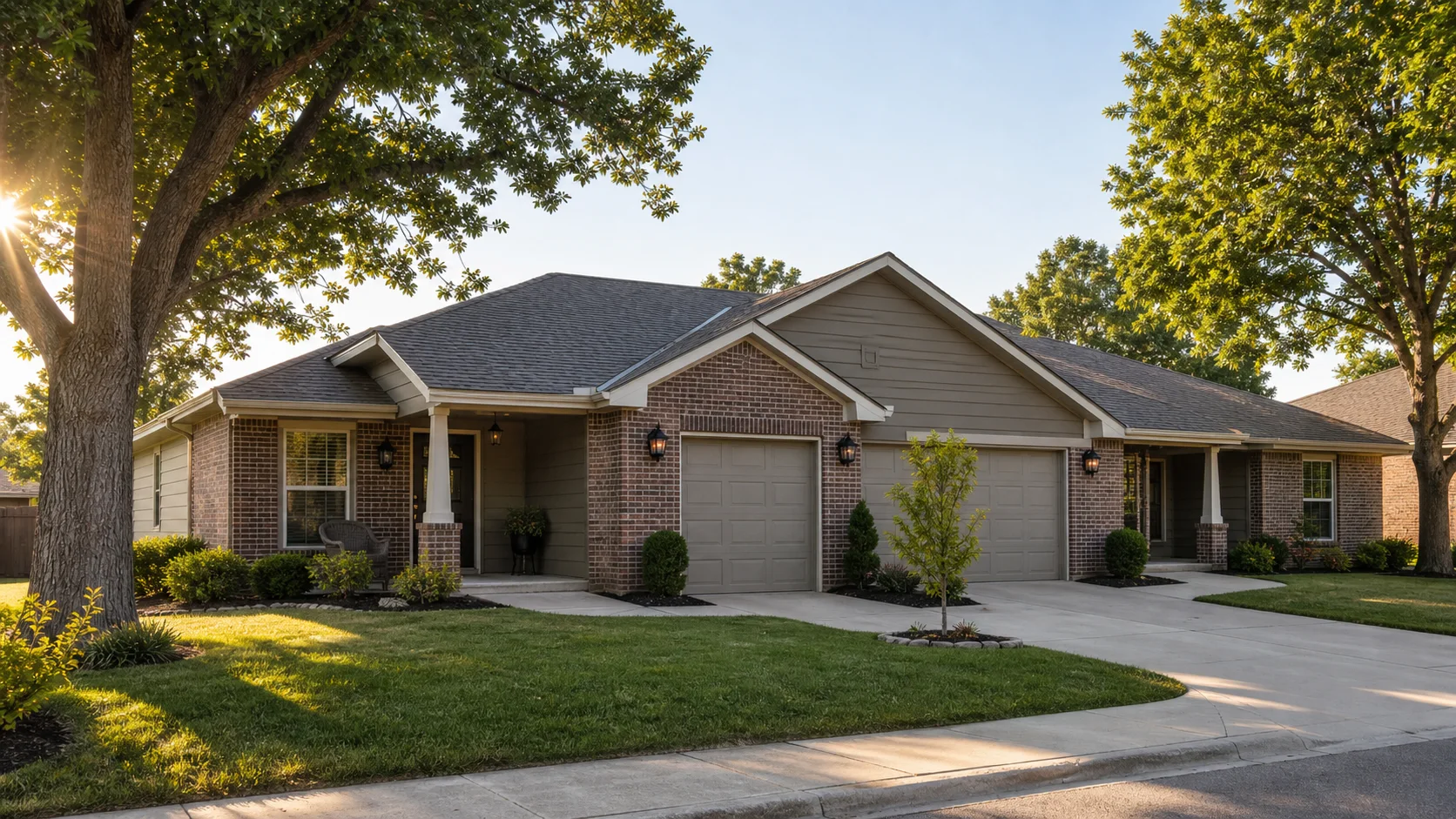 Single-story villa rental property with clean driveways